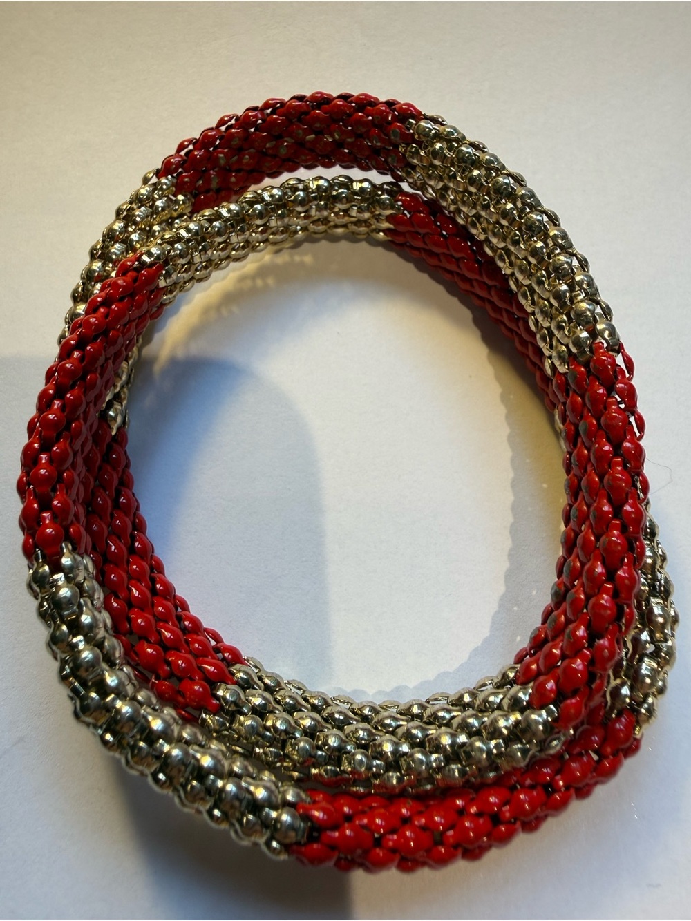 Red and Silver Multi-Strand Beaded Bracelet